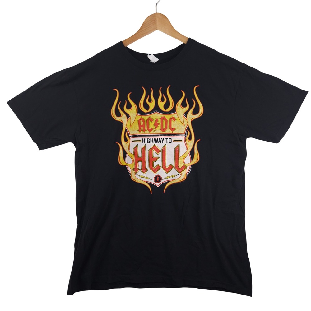 AC/DC Highway To‎ Hell T-Shirt Men's 2XL Black Flames Graphic Rock Band Tee